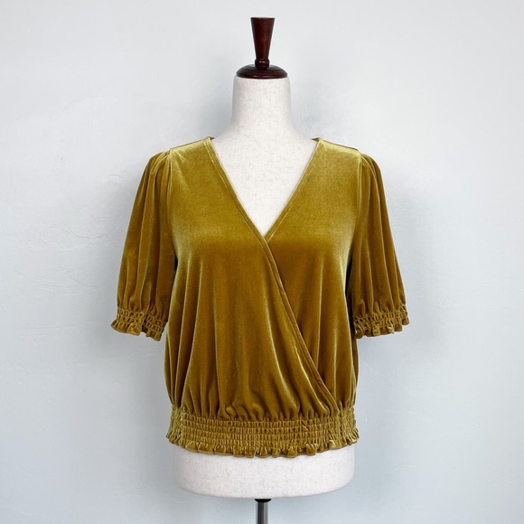 Madewell Tops - Madewell Golden Velvet Smocked Crossover V-Neck Top